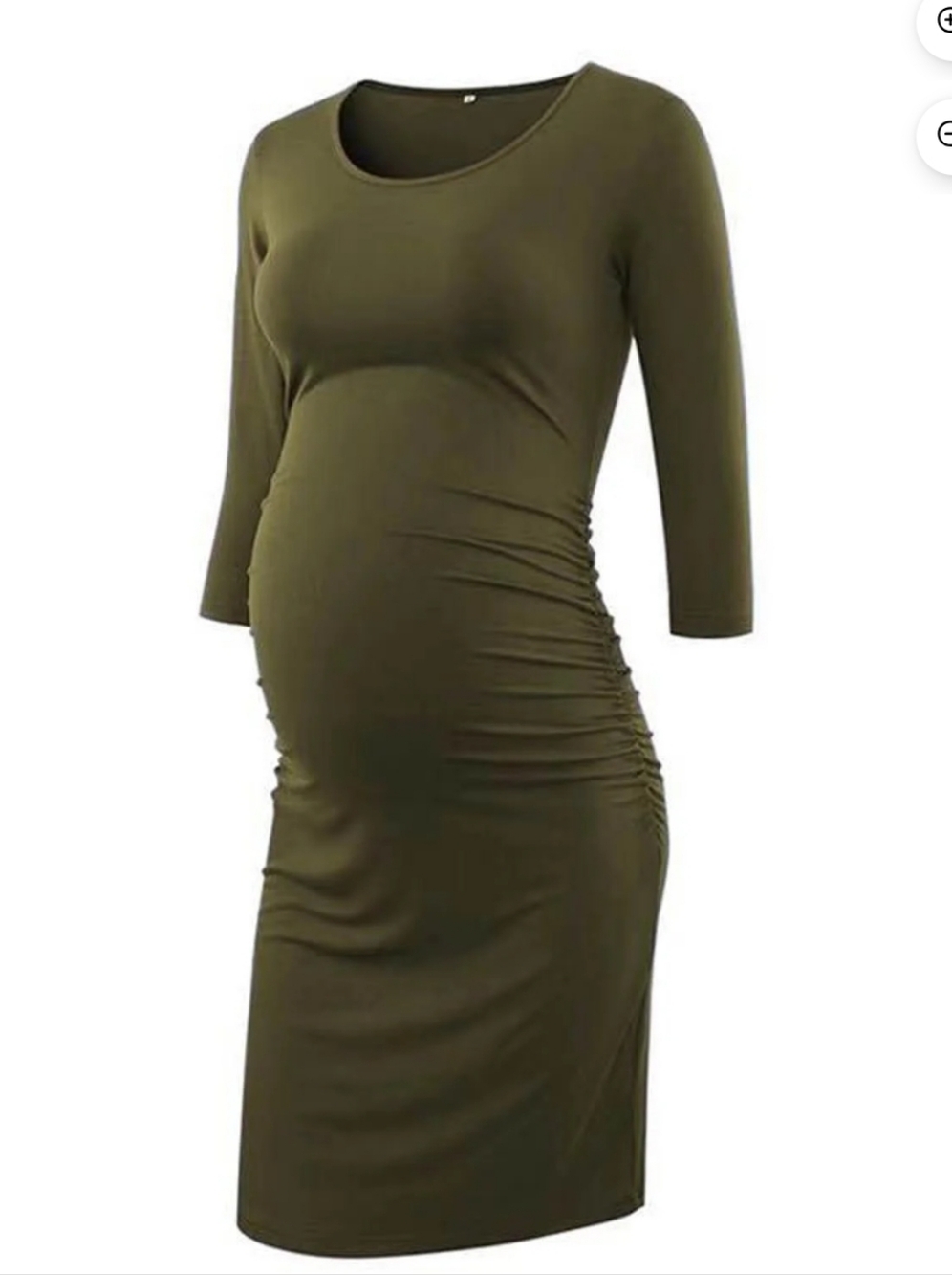 5/$20 Olive Green Long Sleeve Ruched Maternity Shift Dress